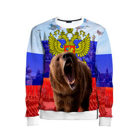 Детский свитшот 3D с принтом Русский медведь и герб в Новосибирске, 100% полиэстер | свободная посадка, прямой крой, мягкая тканевая резинка на рукавах и понизу свитшота | герб | медведь | россия | русский | русский медведь