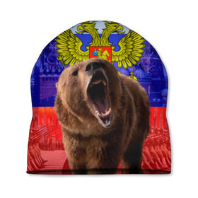 Шапка 3D с принтом Русский медведь и герб в Новосибирске, 100% полиэстер | универсальный размер, печать по всей поверхности изделия | Тематика изображения на принте: герб | медведь | россия | русский | русский медведь