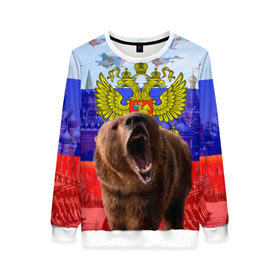 Женский свитшот 3D с принтом Русский медведь и герб в Новосибирске, 100% полиэстер с мягким внутренним слоем | круглый вырез горловины, мягкая резинка на манжетах и поясе, свободная посадка по фигуре | герб | медведь | россия | русский | русский медведь