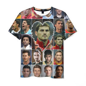 Мужская футболка 3D с принтом Икер Касильяс - лучший в Новосибирске, 100% полиэфир | прямой крой, круглый вырез горловины, длина до линии бедер | iker casillas | вратарь | икер касильяс | испания | лучшие футболисты | любимый игрок | мой любимец | самый крутой | сердце | футбол | я люблю