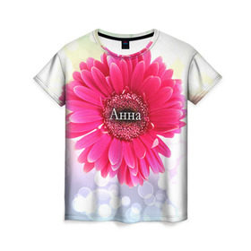 Женская футболка 3D с принтом Анна в Новосибирске, 100% полиэфир ( синтетическое хлопкоподобное полотно) | прямой крой, круглый вырез горловины, длина до линии бедер | анна | аня | девушке | имя | любимой | подарок | подарок любимой | подарок на 8 марта | подарок на день рождения | с 8 марта | цветок | цветы