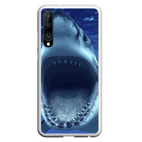 Чехол для Honor P30 с принтом Белая акула в Новосибирске, Силикон | Область печати: задняя сторона чехла, без боковых панелей | shark | море | синий