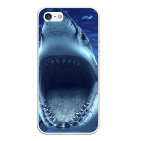 Чехол для iPhone 5/5S матовый с принтом Белая акула в Новосибирске, Силикон | Область печати: задняя сторона чехла, без боковых панелей | shark | море | синий