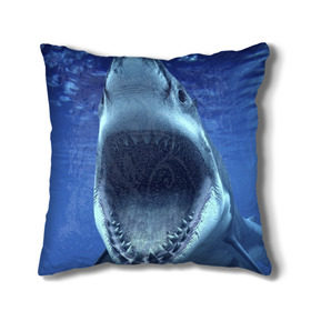 Подушка 3D с принтом Белая акула в Новосибирске, наволочка – 100% полиэстер, наполнитель – холлофайбер (легкий наполнитель, не вызывает аллергию). | состоит из подушки и наволочки. Наволочка на молнии, легко снимается для стирки | shark | море | синий