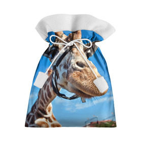 Подарочный 3D мешок с принтом Прикольный жираф в Новосибирске, 100% полиэстер | Размер: 29*39 см | Тематика изображения на принте: африка | животное | жираф | небо | природа
