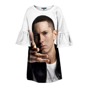 Детское платье 3D с принтом Eminem в Новосибирске, 100% полиэстер | прямой силуэт, чуть расширенный к низу. Круглая горловина, на рукавах — воланы | Тематика изображения на принте: eminem | music | rap | usa | музыка | рэп | сша | эминем