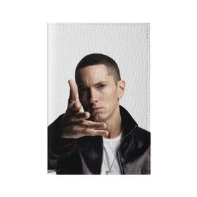 Обложка для паспорта матовая кожа с принтом Eminem в Новосибирске, натуральная матовая кожа | размер 19,3 х 13,7 см; прозрачные пластиковые крепления | Тематика изображения на принте: eminem | music | rap | usa | музыка | рэп | сша | эминем