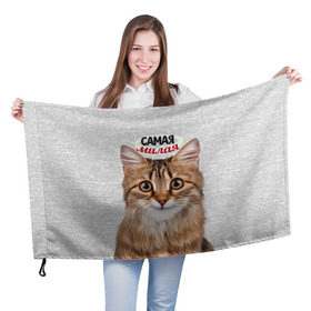 Флаг 3D с принтом Самая милая в Новосибирске, 100% полиэстер | плотность ткани — 95 г/м2, размер — 67 х 109 см. Принт наносится с одной стороны | киса | кот | котенок | котик | кошечка | кошка | красивая | милая | самая