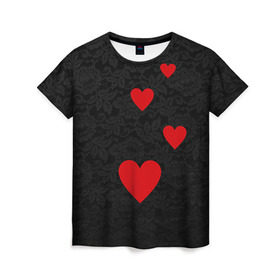 Женская футболка 3D с принтом Кружево и седца в Новосибирске, 100% полиэфир ( синтетическое хлопкоподобное полотно) | прямой крой, круглый вырез горловины, длина до линии бедер | dg | dolce | gabbana | габбана | дольче | любовь | сердечко