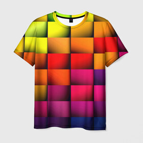 Мужская футболка 3D с принтом Кубики в Новосибирске, 100% полиэфир | прямой крой, круглый вырез горловины, длина до линии бедер | текстуры | цветные