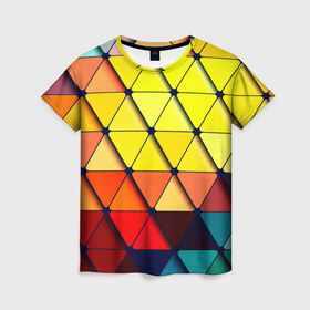 Женская футболка 3D с принтом Треугольник в Новосибирске, 100% полиэфир ( синтетическое хлопкоподобное полотно) | прямой крой, круглый вырез горловины, длина до линии бедер | абстракции | мозаика | прикольные | текстуры | треугольник