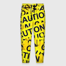 Мужские брюки 3D с принтом Caution в Новосибирске, 100% полиэстер | манжеты по низу, эластичный пояс регулируется шнурком, по бокам два кармана без застежек, внутренняя часть кармана из мелкой сетки | caution | желтый | надписи | популярные | прикольные