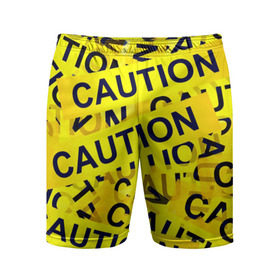 Мужские шорты 3D спортивные с принтом Caution в Новосибирске,  |  | caution | желтый | надписи | популярные | прикольные