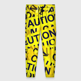 Женские брюки 3D с принтом Caution в Новосибирске, полиэстер 100% | прямой крой, два кармана без застежек по бокам, с мягкой трикотажной резинкой на поясе и по низу штанин. В поясе для дополнительного комфорта — широкие завязки | caution | желтый | надписи | популярные | прикольные