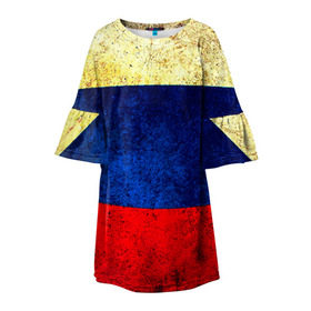 Детское платье 3D с принтом Триколор в Новосибирске, 100% полиэстер | прямой силуэт, чуть расширенный к низу. Круглая горловина, на рукавах — воланы | new | краска | патриот | прикольные | русский | триколор