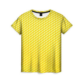 Женская футболка 3D с принтом Соты в Новосибирске, 100% полиэфир ( синтетическое хлопкоподобное полотно) | прямой крой, круглый вырез горловины, длина до линии бедер | yellow | вкусные | еда | желтый | прикольные | пчелы | соты