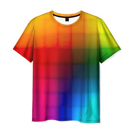 Мужская футболка 3D с принтом Кубики в Новосибирске, 100% полиэфир | прямой крой, круглый вырез горловины, длина до линии бедер | градиент | разноцветный | цвета | яркий