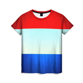 Женская футболка 3D с принтом Триколор в Новосибирске, 100% полиэфир ( синтетическое хлопкоподобное полотно) | прямой крой, круглый вырез горловины, длина до линии бедер | Тематика изображения на принте: new | краска | патриот | полосы | прикольные | триколор