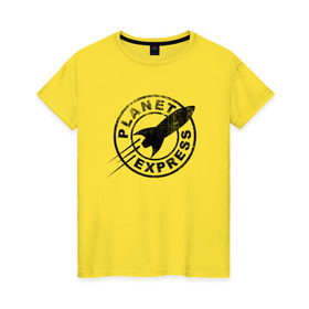 Женская футболка хлопок с принтом Планетарный экспресс в Новосибирске, 100% хлопок | прямой крой, круглый вырез горловины, длина до линии бедер, слегка спущенное плечо | futurama | planet express | планетарный эк | футурама