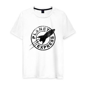 Мужская футболка хлопок с принтом Планетарный экспресс в Новосибирске, 100% хлопок | прямой крой, круглый вырез горловины, длина до линии бедер, слегка спущенное плечо. | futurama | planet express | планетарный эк | футурама