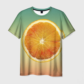Мужская футболка 3D с принтом Апельсиновый рай в Новосибирске, 100% полиэфир | прямой крой, круглый вырез горловины, длина до линии бедер | Тематика изображения на принте: апельсин | градиент | жёлтый | зелёный | оранжевый