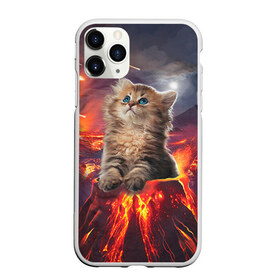 Чехол для iPhone 11 Pro матовый с принтом Кот на вулкане в Новосибирске, Силикон |  | Тематика изображения на принте: вулкан | извержение | кот | котенок | лава | метеорит
