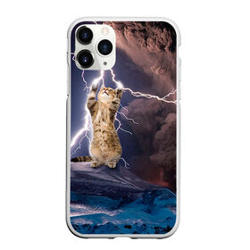 Чехол для iPhone 11 Pro матовый с принтом Кот и молния в Новосибирске, Силикон |  | Тематика изображения на принте: буря | гроза | кот | котенок | молния | облака