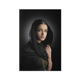 Обложка для паспорта матовая кожа с принтом Индусская девушка в Новосибирске, натуральная матовая кожа | размер 19,3 х 13,7 см; прозрачные пластиковые крепления | Тематика изображения на принте: индия | индусская девушка | красивая | фон | черный