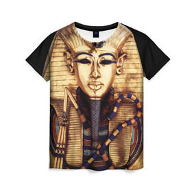 Женская футболка 3D с принтом Хатшепсут в Новосибирске, 100% полиэфир ( синтетическое хлопкоподобное полотно) | прямой крой, круглый вырез горловины, длина до линии бедер | египет | женщина | золото | маска | фараон египта | хатшепсут