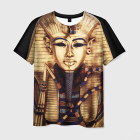 Мужская футболка 3D с принтом Хатшепсут в Новосибирске, 100% полиэфир | прямой крой, круглый вырез горловины, длина до линии бедер | Тематика изображения на принте: египет | женщина | золото | маска | фараон египта | хатшепсут