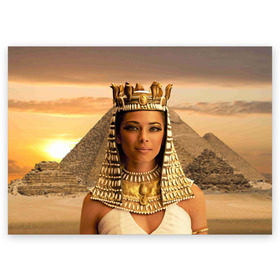 Поздравительная открытка с принтом Клеопатра в Новосибирске, 100% бумага | плотность бумаги 280 г/м2, матовая, на обратной стороне линовка и место для марки
 | египет | египетская | закат | золото | клеопатра | корона | песок | пирамиды | пустыня | солнце | царица