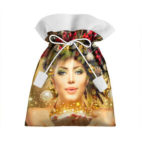 Подарочный 3D мешок с принтом Чудо девушка в Новосибирске, 100% полиэстер | Размер: 29*39 см | Тематика изображения на принте: волшебница | волшебство | звезды | новый год | подарки | празник | фея | чудо девушка