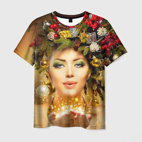 Мужская футболка 3D с принтом Чудо девушка в Новосибирске, 100% полиэфир | прямой крой, круглый вырез горловины, длина до линии бедер | волшебница | волшебство | звезды | новый год | подарки | празник | фея | чудо девушка