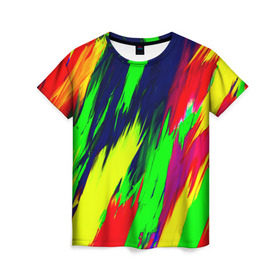 Женская футболка 3D с принтом Краска в Новосибирске, 100% полиэфир ( синтетическое хлопкоподобное полотно) | прямой крой, круглый вырез горловины, длина до линии бедер | rainbow | краска | прикольные | радуга | текстуры | штрихи