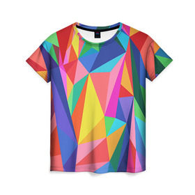 Женская футболка 3D с принтом Радуга в Новосибирске, 100% полиэфир ( синтетическое хлопкоподобное полотно) | прямой крой, круглый вырез горловины, длина до линии бедер | polygonal | многоугольник | полигональный | разноцветный