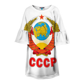 Детское платье 3D с принтом Герб СССР в Новосибирске, 100% полиэстер | прямой силуэт, чуть расширенный к низу. Круглая горловина, на рукавах — воланы | Тематика изображения на принте: герб | россия | рэтро | ссср