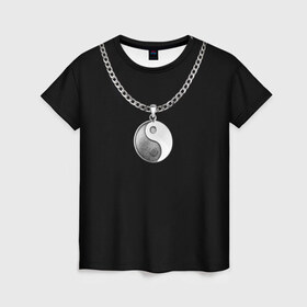 Женская футболка 3D с принтом Инь янь в Новосибирске, 100% полиэфир ( синтетическое хлопкоподобное полотно) | прямой крой, круглый вырез горловины, длина до линии бедер | инь ян | медальон | цепь