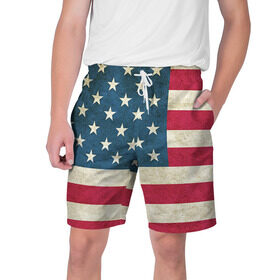 Мужские шорты 3D с принтом Флаг USA в Новосибирске,  полиэстер 100% | прямой крой, два кармана без застежек по бокам. Мягкая трикотажная резинка на поясе, внутри которой широкие завязки. Длина чуть выше колен | swag | usa | америка | пафос | свег | свэг | сша | флаг