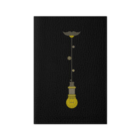 Обложка для паспорта матовая кожа с принтом Ламповый галстук в Новосибирске, натуральная матовая кожа | размер 19,3 х 13,7 см; прозрачные пластиковые крепления | галстук | лампа | стимпанк | усы | шестеренки