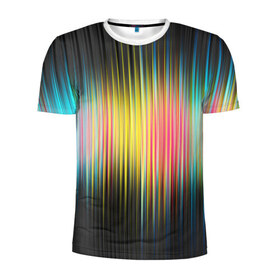 Мужская футболка 3D спортивная с принтом Спектр в Новосибирске, 100% полиэстер с улучшенными характеристиками | приталенный силуэт, круглая горловина, широкие плечи, сужается к линии бедра | мерцание | радуга | свет | свечение | сияние | спектр | цвета | эквалайзер