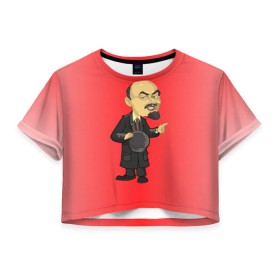 Женская футболка 3D укороченная с принтом Ленин каррикатура в Новосибирске, 100% полиэстер | круглая горловина, длина футболки до линии талии, рукава с отворотами | lenin | ussr | владимир | ильич | ленин | ссср