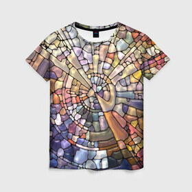 Женская футболка 3D с принтом Прикольная мозаика в Новосибирске, 100% полиэфир ( синтетическое хлопкоподобное полотно) | прямой крой, круглый вырез горловины, длина до линии бедер | арт | дизайн | искусство | композиция | краски | мозаика | пазл | цветные камешки