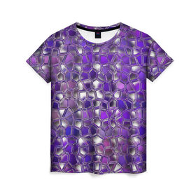 Женская футболка 3D с принтом Фиолетовая мозаика в Новосибирске, 100% полиэфир ( синтетическое хлопкоподобное полотно) | прямой крой, круглый вырез горловины, длина до линии бедер | дизайн | искусство | композиция | мозаика | стёклышки | цветные камешки