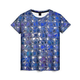 Женская футболка 3D с принтом Синяя мозаика в Новосибирске, 100% полиэфир ( синтетическое хлопкоподобное полотно) | прямой крой, круглый вырез горловины, длина до линии бедер | дизайн | искусство | композиция | мозаика | стёклышки | цветные камешки