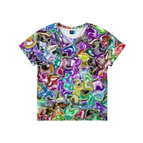 Детская футболка 3D с принтом Цветное безумие в Новосибирске, 100% гипоаллергенный полиэфир | прямой крой, круглый вырез горловины, длина до линии бедер, чуть спущенное плечо, ткань немного тянется | Тематика изображения на принте: арт | дизайн | искусство | краски | мозаика | палитра | радуга | разные цвета | текстура | цветное безумие