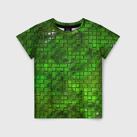 Детская футболка 3D с принтом Зелёные кубики в Новосибирске, 100% гипоаллергенный полиэфир | прямой крой, круглый вырез горловины, длина до линии бедер, чуть спущенное плечо, ткань немного тянется | Тематика изображения на принте: дизайн | искусство | кубики | мозаика | поверхность | рельеф | стена | стиль | текстура | фон
