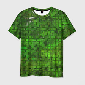 Мужская футболка 3D с принтом Зелёные кубики в Новосибирске, 100% полиэфир | прямой крой, круглый вырез горловины, длина до линии бедер | дизайн | искусство | кубики | мозаика | поверхность | рельеф | стена | стиль | текстура | фон