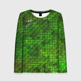 Женский лонгслив 3D с принтом Зелёные кубики в Новосибирске, 100% полиэстер | длинные рукава, круглый вырез горловины, полуприлегающий силуэт | дизайн | искусство | кубики | мозаика | поверхность | рельеф | стена | стиль | текстура | фон