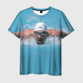 Мужская футболка 3D с принтом Michael Phelps в Новосибирске, 100% полиэфир | прямой крой, круглый вырез горловины, длина до линии бедер | Тематика изображения на принте: 