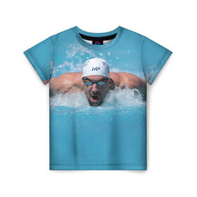 Детская футболка 3D с принтом Michael Phelps в Новосибирске, 100% гипоаллергенный полиэфир | прямой крой, круглый вырез горловины, длина до линии бедер, чуть спущенное плечо, ткань немного тянется | Тематика изображения на принте: 